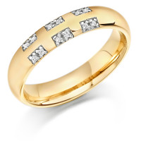 9ct Yellow Gold Ladies 4mm Wedding Ring with Set with 6pts of Diamonds in Rectangular Pattern