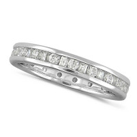 18ct White Gold Ladies Channel Set Diamond Full Eternity Ring  Set With 0.75ct Of Round And Baguette Cut Diamonds
