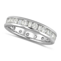 18ct White Gold Ladies Channel Set Diamond Full Eternity Ring  Set With 1.50ct Of Round And Baguette Cut Diamonds