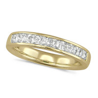 18ct Yellow Gold Ladies 10 Stone Channel Set Princess Cut  Three Quarter Carat Diamond Half Eternity Ring 