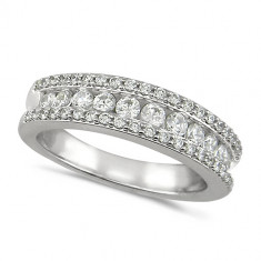 18ct White Gold Ladies Three Quarter Carat 3 Row Diamond Half Eternity Ring 