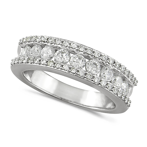 18ct White Gold Ladies 3 Row 1ct Brilliant Cut Diamond Half Eternity Ring