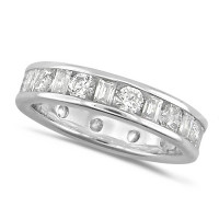 18ct White Gold Ladies Channel Set Diamond Full Eternity Ring  Set With 2.00ct Of Round And Baguette Cut Diamonds