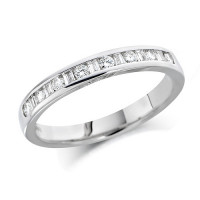 18ct White Gold Ladies Half Eternity Ring  Set With 0.25ct Of Round And Baguette Cut Diamonds