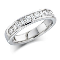 18ct White Gold Ladies Half Eternity Ring  Set With 0.75ct Of Round And Baguette Cut Diamonds
