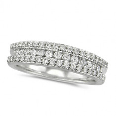 18ct White Gold Ladies Half Carat 3 Row Diamond Half Eternity Ring 