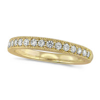 18ct Yellow Gold Ladies Third of a Carat Diamond Half Eternity Ring with Beaded Edges 
