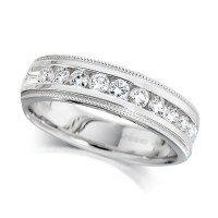 18ct White Gold Ladies Half Carat Channel Set Diamond Half Eternity Ring with Beaded Edges