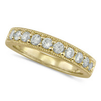 18ct Yellow Gold Ladies Beaded Edge Diamond Half Eternity Ring Set with 0.58ct Of Diamonds