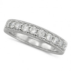 18ct White Gold Ladies Beaded Edge Diamond Half Eternity Ring Set with 0.58ct Of Diamonds