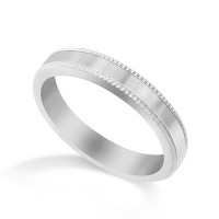 18ct White Gold Ladies 3mm Millgrain Flat Court Shape Wedding Ring 