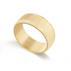 9ct Yellow Gold Gents 8mm Bevelled Edge Flat Court Shape Wedding Ring 