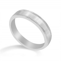 18ct White Gold Ladies 4mm Millgrain Flat Court Shape Wedding Ring 