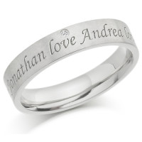 Palladium Ladies 4mm Ring with 2 Engraved Names and Set with 1pt Diamond