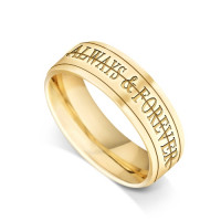 9ct Yellow Gold Gents 3-Piece 6mm Spinning Wedding Ring with 2 x 2mm Rotating Bands Featuring the Words "Always & Forever"