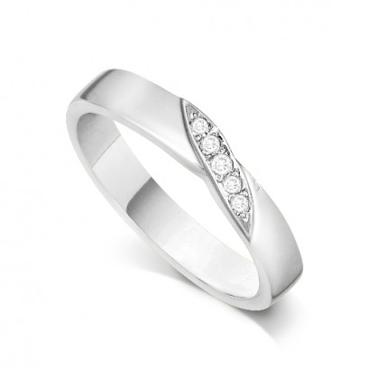 Palladium Ladies 4mm Wedding Band Ring with a Diagonal Leaf Set with 0.05ct of Diamonds