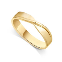 9ct Yellow Gold Ladies 4mm Crossover Wedding Ring with a Diagonal Strip on Top of Band