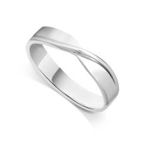 9ct White Gold Ladies 4mm Crossover Wedding Ring with a Diagonal Strip on Top of Band