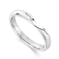 9ct White Gold Ladies 3mm Wedding Ring with Dome Shaped Outside and a Raised Ridge around the Grooved Cut