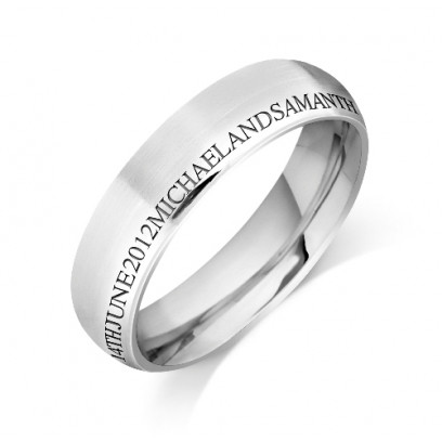 Personalised 9ct White Gold Gents 6mm Court Shape Wedding Ring with any Continuous Engraving Around the side of the whole Wedding Ring