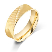 9ct Yellow Gold Gents 6mm Diagonal Diamond Cut Wedding Ring with Court Shape Inside