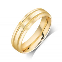 9ct Yellow Gold Gents 6mm Court Shape Wedding Ring with 2-Parallel Millgrain Lines