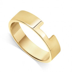 9ct Yellow Gold Ladies 4mm Flat Band with Cut-out Shape to Fit Any Solitaire