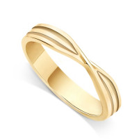9ct Yellow Gold Ladies 4mm Ridged Crossover Ring with Raised Crossover Onlays