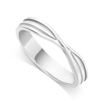 9ct White Gold Ladies 4mm Ridged Crossover Ring with Raised Crossover Onlays