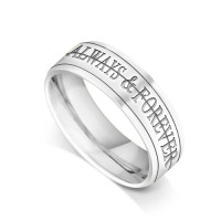 18ct White Gold Gents 3-Piece 6mm Spinning Wedding Ring with 2 x 2mm Rotating Bands Featuring the Words "Always & Forever"