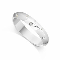9ct White Gold Ladies 4mm Convex Shaped Wedding Ring Set with 0.07ct of Diamonds in Zig-Zag with Court Shape inside