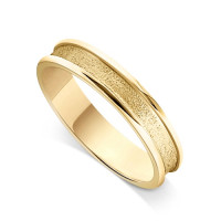 9ct Yellow Gold Ladies 1mm Court Shape Grooved Wedding Ring with Satin Centre Finish