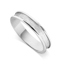 9ct White Gold Ladies 1mm Court Shape Grooved Wedding Ring with Satin Centre Finish
