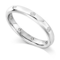 9ct White Gold Ladies Rubover Set Wedding Band Set with 0.160ct of Diamonds Spaced around the ring