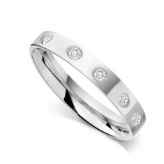 9ct White Gold Ladies 3mm Flat Court Wedding Band Set with 0.075ct of Diamonds on Top of Band