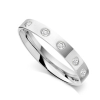 18ct White Gold Ladies 3mm Flat Court Wedding Band Set with 0.075ct of Diamonds on Top of Band