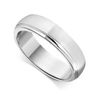 18ct White Gold Gents 6mm Court Wedding Ring  With a Diamond Cut Groove on one Side