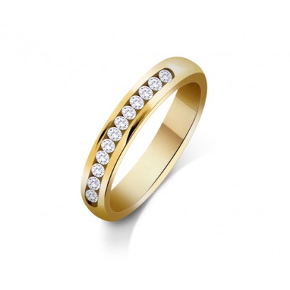 9ct Yellow Gold Ladies 3mm Court Shape Wedding Band Channel Set with 0.3ct of Diamonds