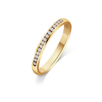 9ct Yellow Gold Ladies 2mm Court Shape Wedding Band Channel Set with 0.15ct of Diamonds