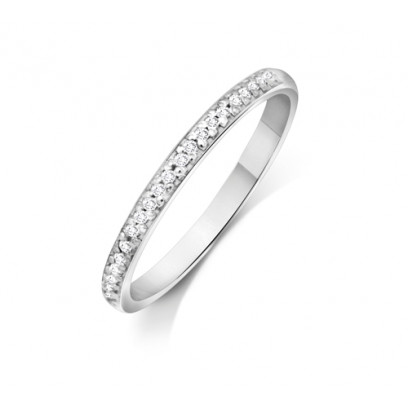 9ct White Gold Ladies 2mm Court Shape Wedding Band Pavé Set with 0.012ct of Diamonds