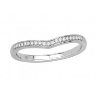 9ct White Gold Ladies 2mm wide Pavé Set Wishbone Ring with Millgrain Edges and 0.07ct of Diamonds