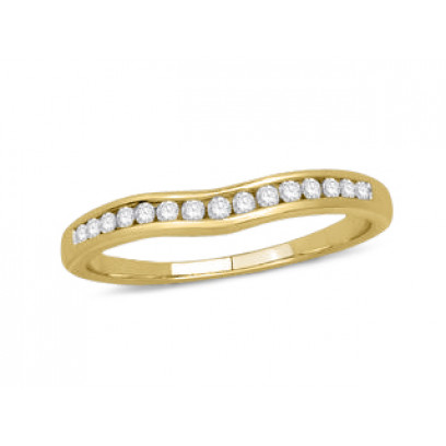 18ct Yellow Gold Ladies Channel Set Shallow Curved Ring Set with 0.16ct of Diamonds