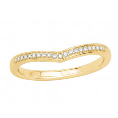 9ct Yellow Gold Ladies 2mm wide Pavé Set Wishbone Ring with Millgrain Edges and 0.07ct of Diamonds
