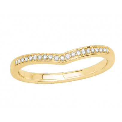 9ct Yellow Gold Ladies 2mm wide Pavé Set Wishbone Ring with Millgrain Edges and 0.07ct of Diamonds