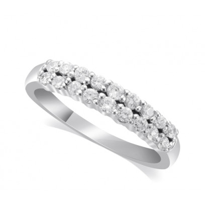 9ct White Gold Ladies 4mm 2-Row Graduated Diamond Ring Set with 0.58ct of Diamonds