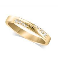 9ct Yellow Gold Ladies 3.5mm Band Crossover Diamond Ring Set with 0.04ct of Diamonds On Each Side Of The Ridge