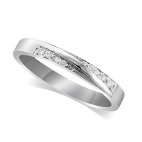 Platinum Ladies 3.5mm Band Crossover Diamond Ring Set with 0.04ct of Diamonds On Each Side Of The Ridge