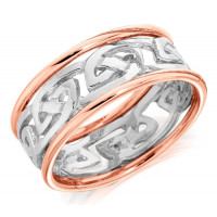 9ct Rose and White Gold Ladies 6mm Ring with Celtic Style Centre and Plain Edges