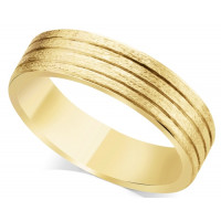 9ct Yellow Gold Gents 6mm Flat Court Wedding Ring with 4 Grooves and a Satin Effect
