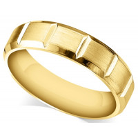 9ct Yellow Gold Gents 6mm Flat Court Wedding Ring with a Shiny Bevelled Edge and Satin Finish Around the Ring